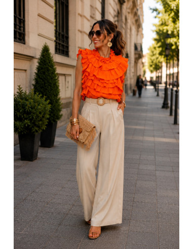 Top halter naranja con volantes