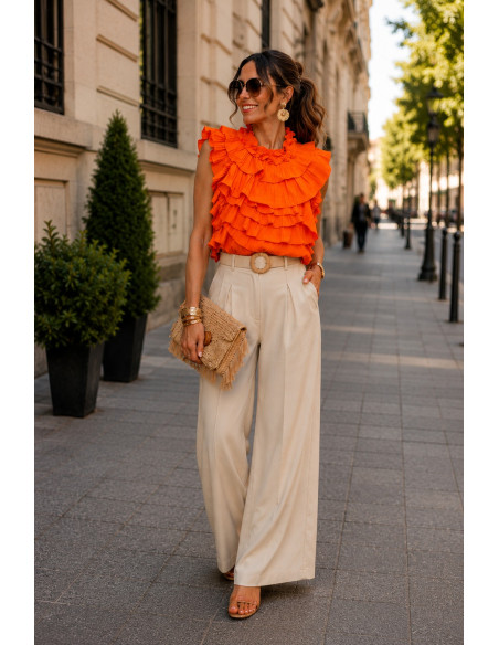 Top halter naranja con volantes