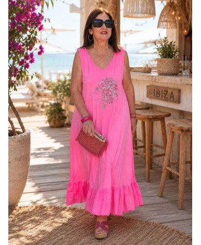 Vestido Largo rosa con Bordado de Cabeza India 2