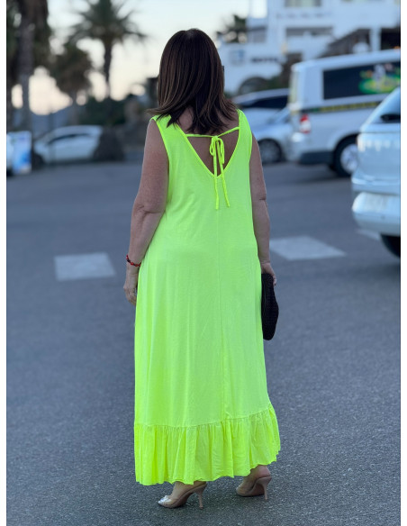 Vestido Largo amarillo con Bordado de Cabeza India