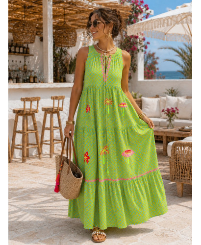Vestido Halter Tropical Bordado