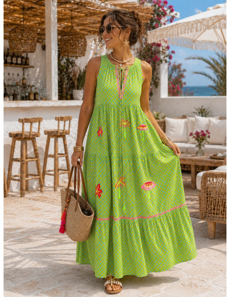 Vestido Halter Tropical Bordado