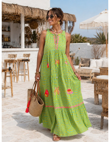 Vestido Halter Tropical Bordado