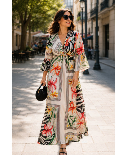 Vestido largo estampado con nudo frontal
