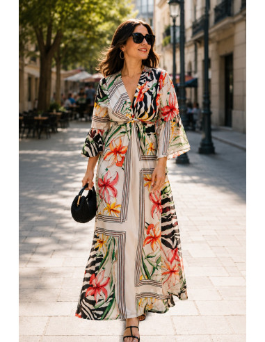 Vestido largo estampado con nudo frontal