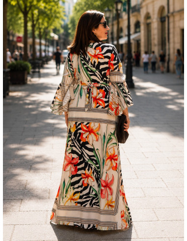 Vestido largo estampado con nudo frontal