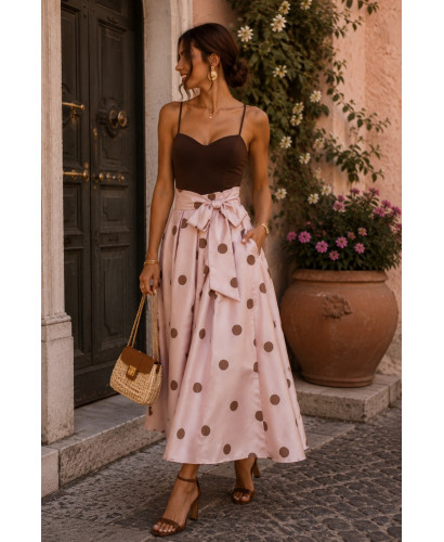 Falda rosa empolvado con lunar chocolate