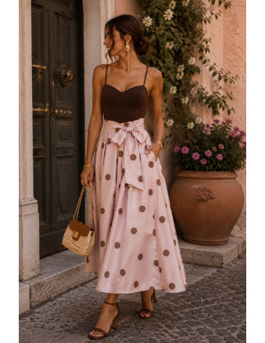 Falda rosa empolvado con lunar chocolate