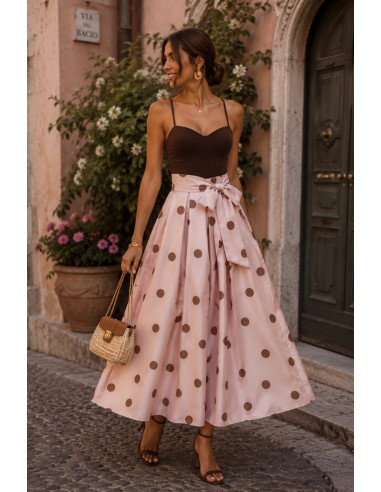 Falda rosa empolvado con lunar chocolate