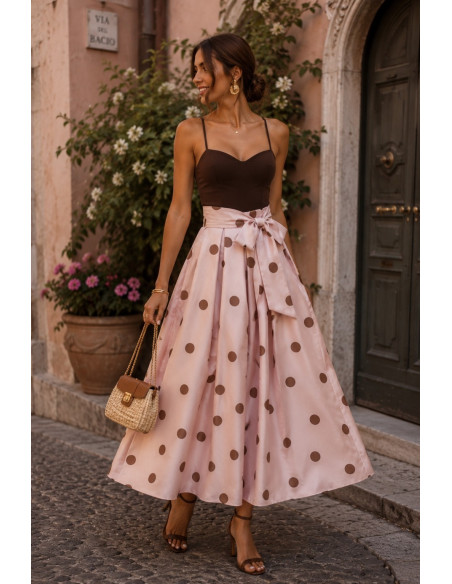Falda rosa empolvado con lunar chocolate