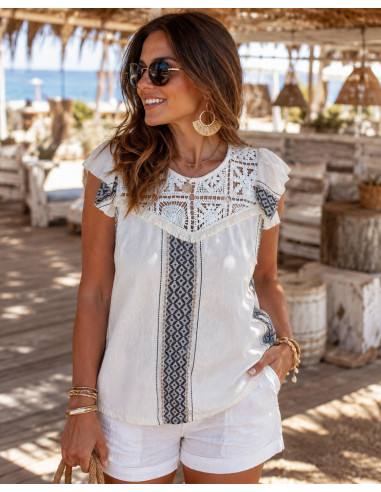 Blusa Crochet Étnica Azul