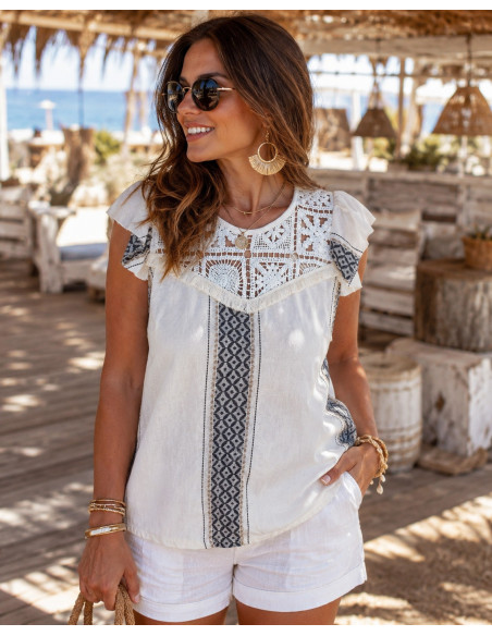 Blusa Crochet Étnica Azul