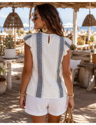Blusa Crochet Étnica Azul