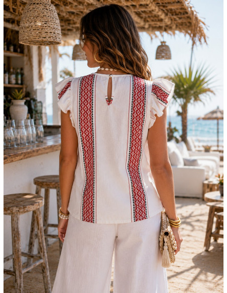 Blusa Crochet Étnica Roja