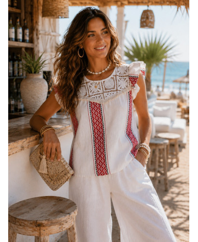 Blusa Crochet Étnica Roja