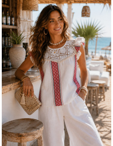Blusa Crochet Étnica Roja
