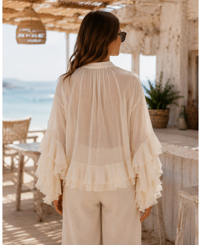 Blusa tostada de Gasa con Manga Volante 2