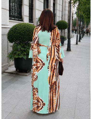 Vestido largo con nudo frontal turquesa