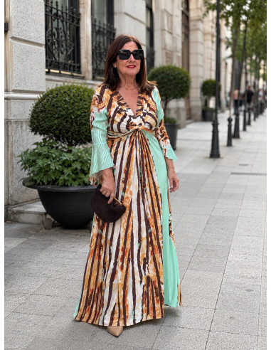 Vestido largo con nudo frontal turquesa