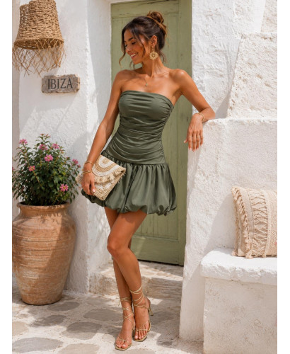 Vestido Drapeado Verde Caqui