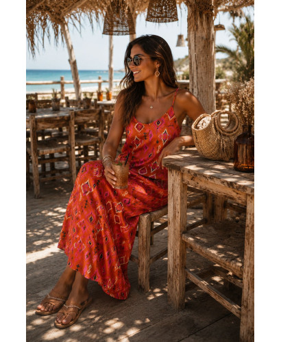 Vestido Lencero Estampado Étnico naranja 2