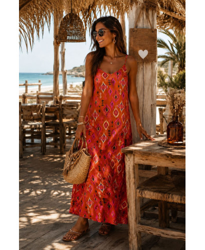 Vestido Lencero Estampado Étnico naranja
