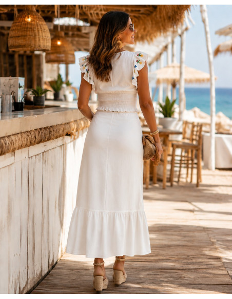 Conjunto Bordado Floral Boho Blanco