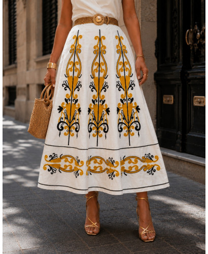 Falda Bordada blanca con Cintura Elástica