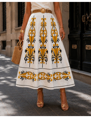 Falda Bordada blanca con Cintura Elástica
