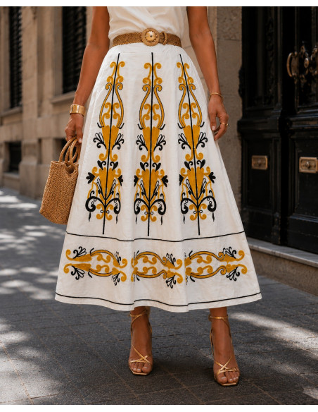 Falda Bordada blanca con Cintura Elástica