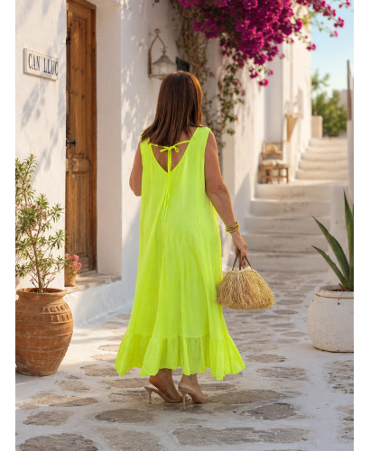 Vestido Largo amarillo flúor  con Bordado de atrapasueños 2