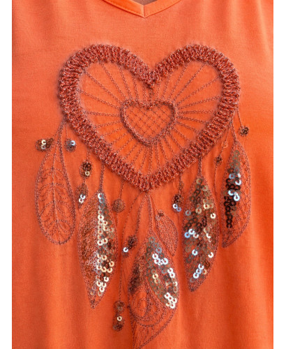 Vestido Largo Naranja flúor con Bordado de atrapasueños 2