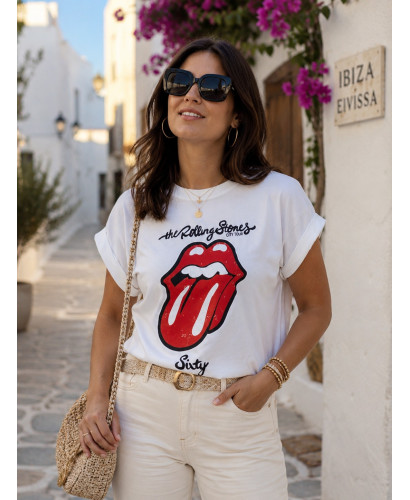 Camiseta lengua rolling blanca