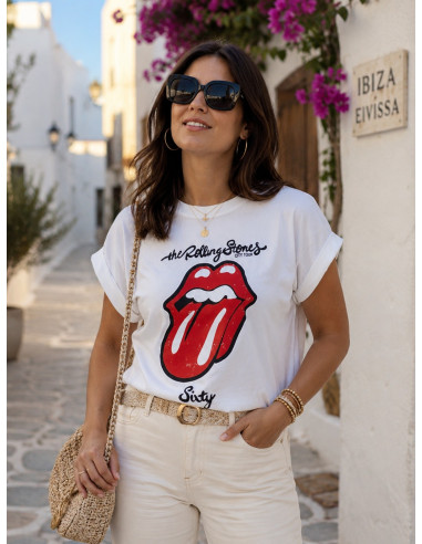 Camiseta lengua rolling blanca