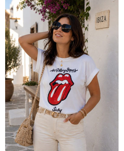 Camiseta lengua rolling blanca 2