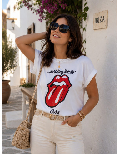 Camiseta lengua rolling blanca