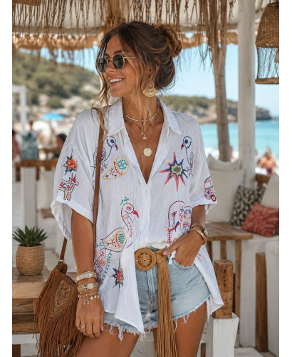 Camisa bambula bordada blanca