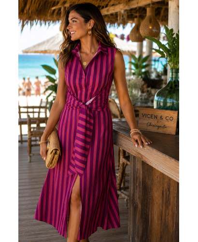 Vestido Camisero Rayas Rosa & Malva