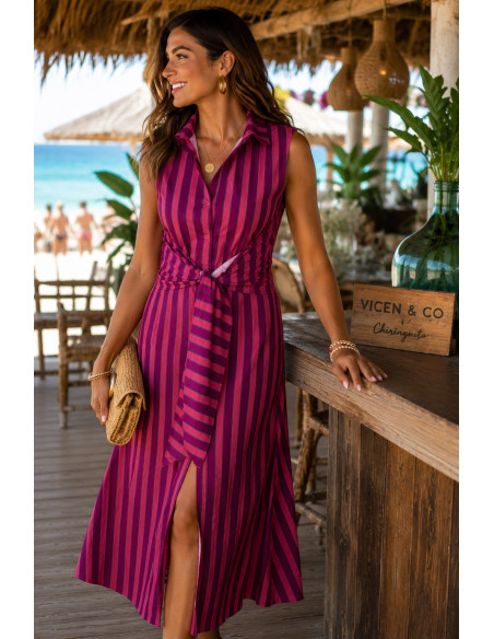 Vestido Camisero Rayas Rosa & Malva