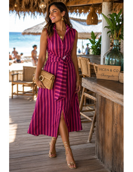 Vestido Camisero Rayas Rosa & Malva