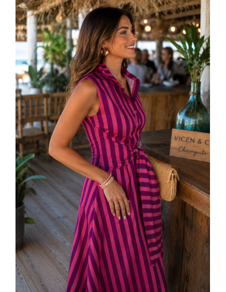 Vestido Camisero Rayas Rosa & Malva