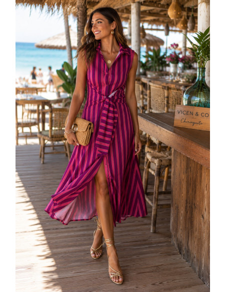 Vestido Camisero Rayas Rosa & Malva