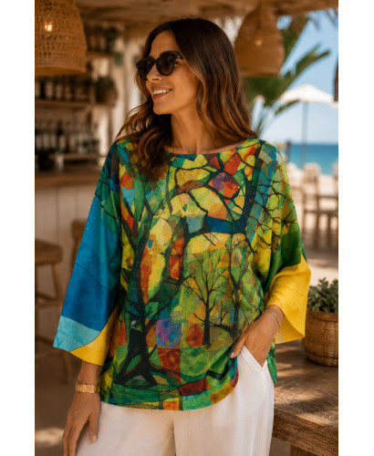 Suéter de hilo estampado multicolor