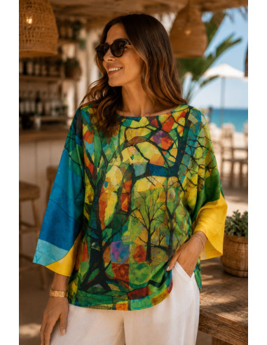 Suéter de hilo estampado multicolor