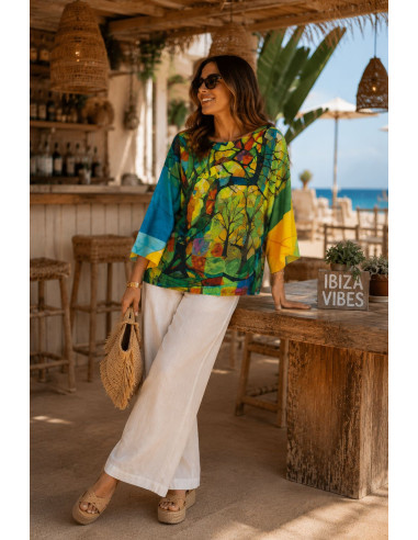 Suéter de hilo estampado multicolor
