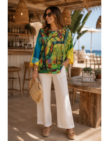 Suéter de hilo estampado multicolor
