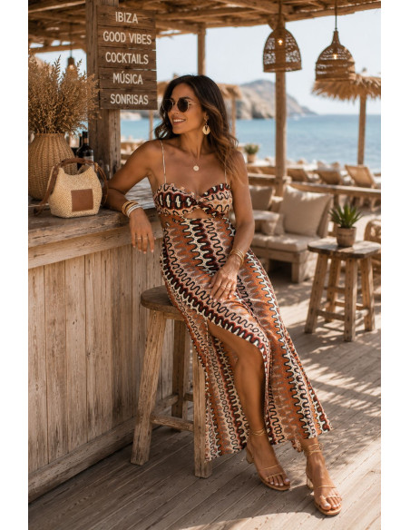 🌈 Vestido Zigzag Multicolor con Aberturas Laterales marrones