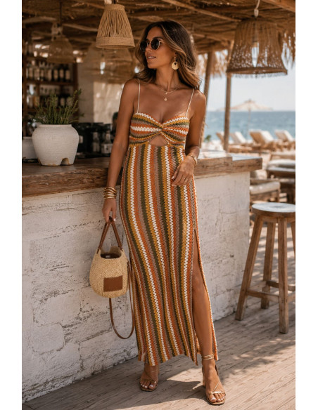 🌈 Vestido Zigzag Multicolor con Aberturas Laterales tonos tierra