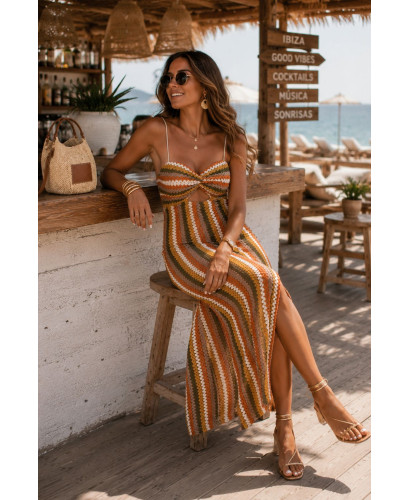🌈 Vestido Zigzag Multicolor con Aberturas Laterales tonos...