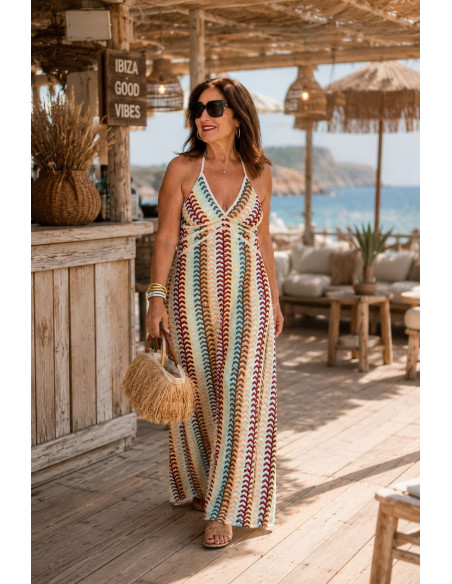 🌀 Vestido Halter Étnico Multicolor